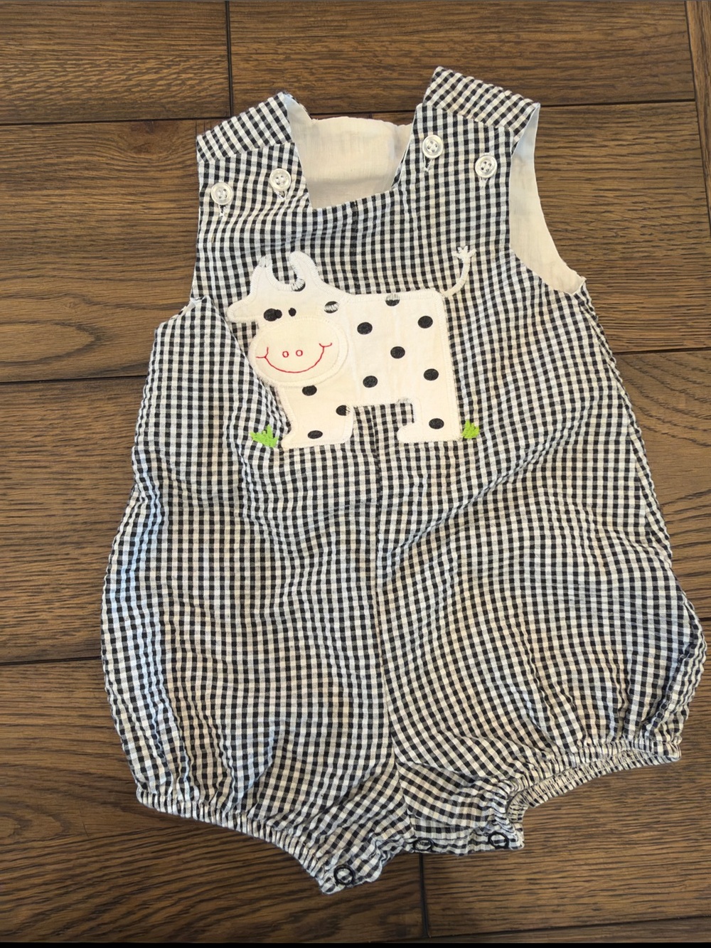 6M The Bailey Boys -Gingham Cow Appliqué Bubble Romper - Navy/White